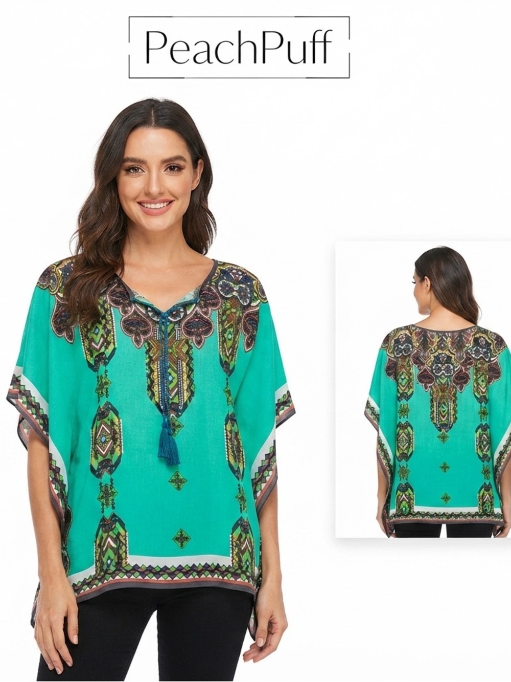 PeachPuff Bohemian Kaftan Boxy Top Small